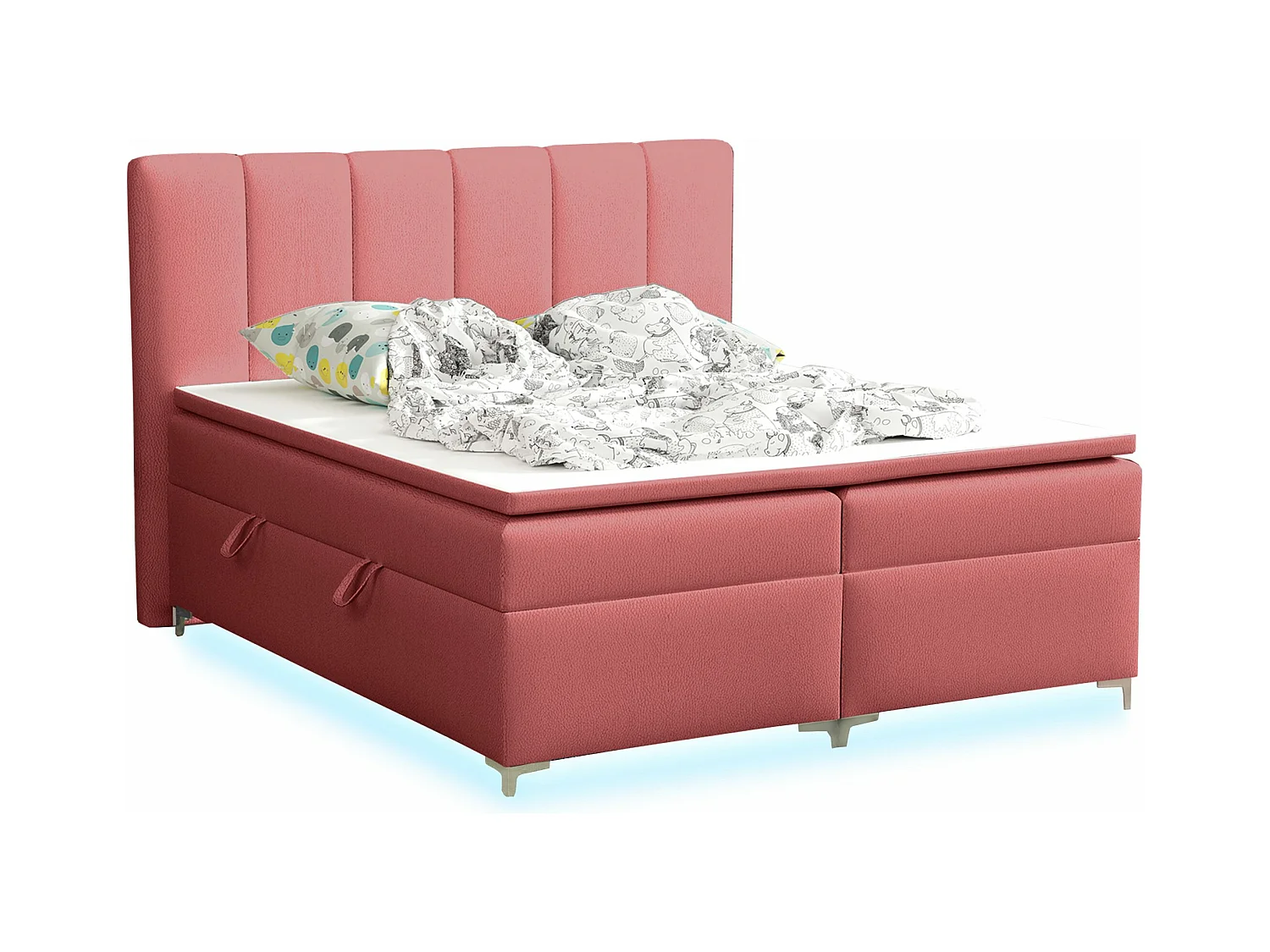 BOXSPRINGBETT mit Topper Avanti LED 140x200 cm, Jasmine 72 (Oktoberrot)