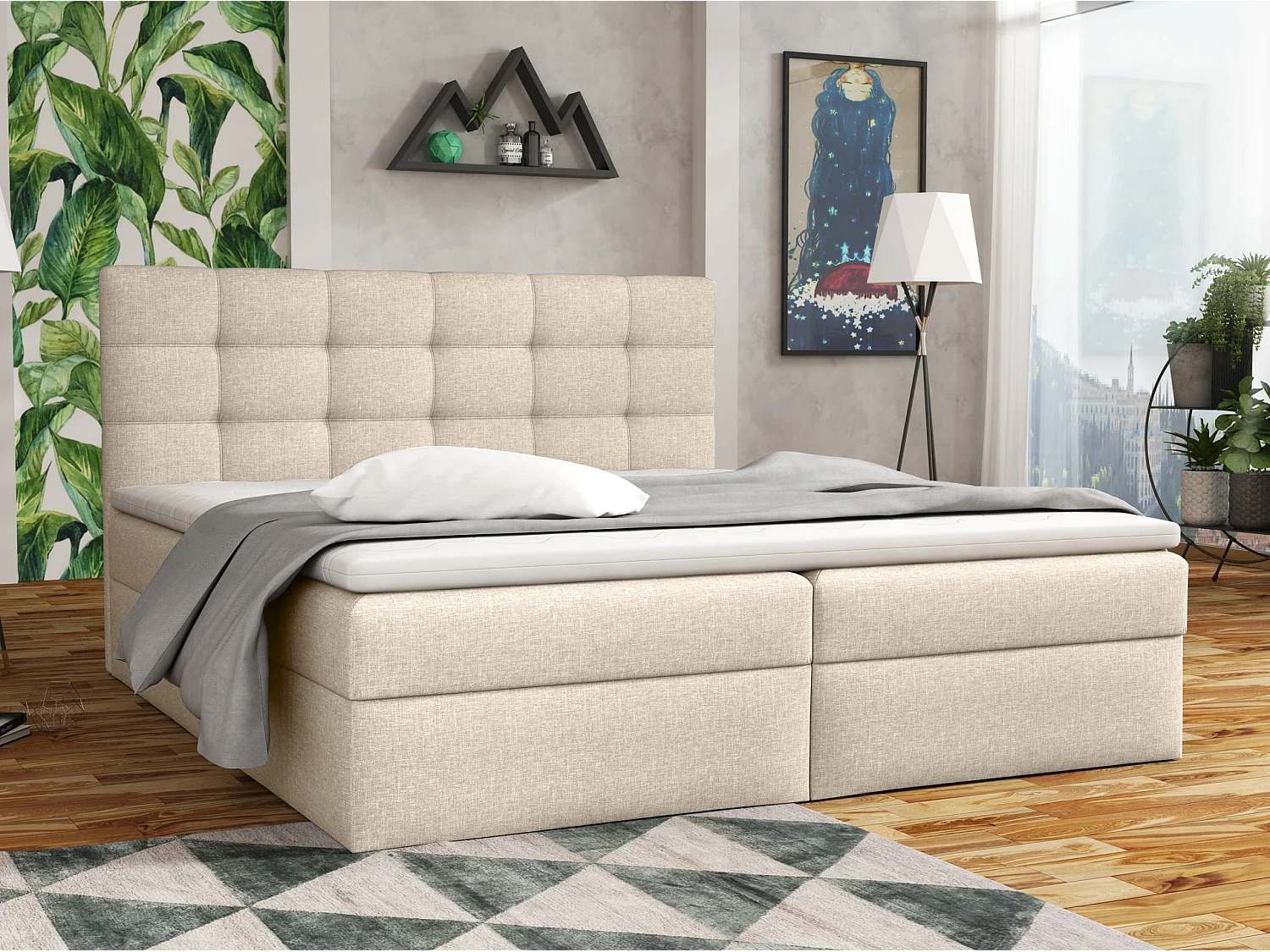 LIT BOXSPRING avec coffre de lit Glame 180x200 cm, Lux 01 (Crème)