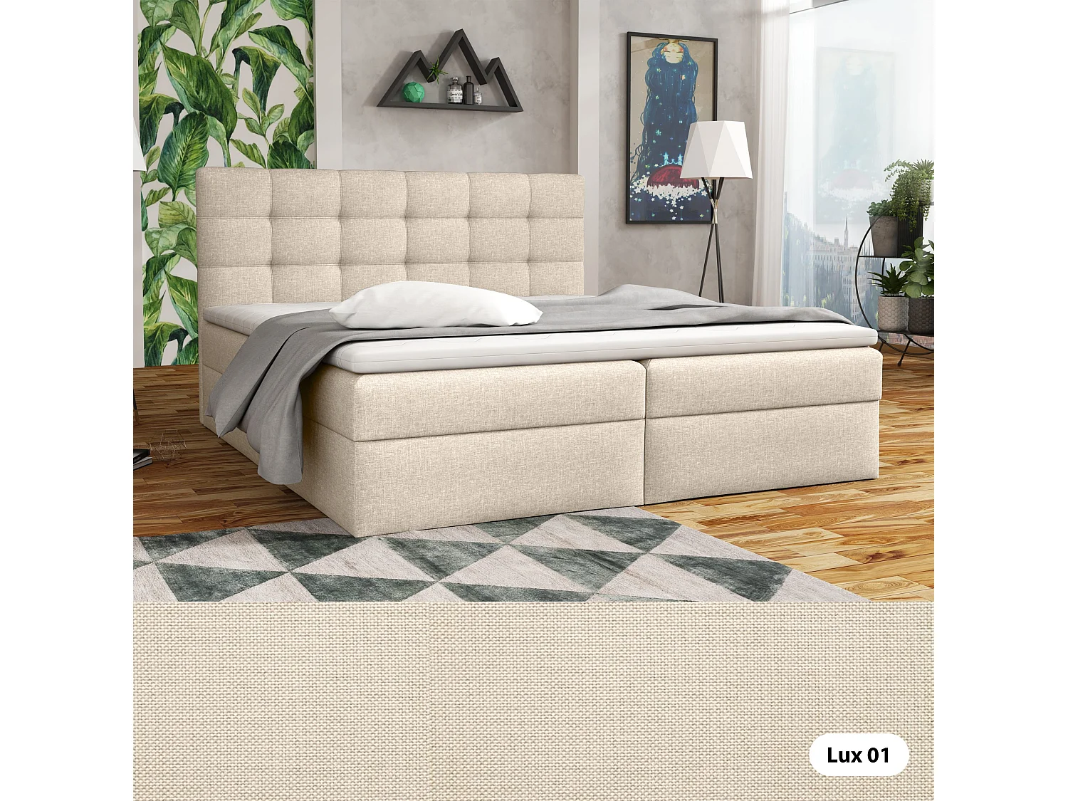 LIT BOXSPRING avec coffre de lit Glame 180x200 cm, Lux 01 (Crème)