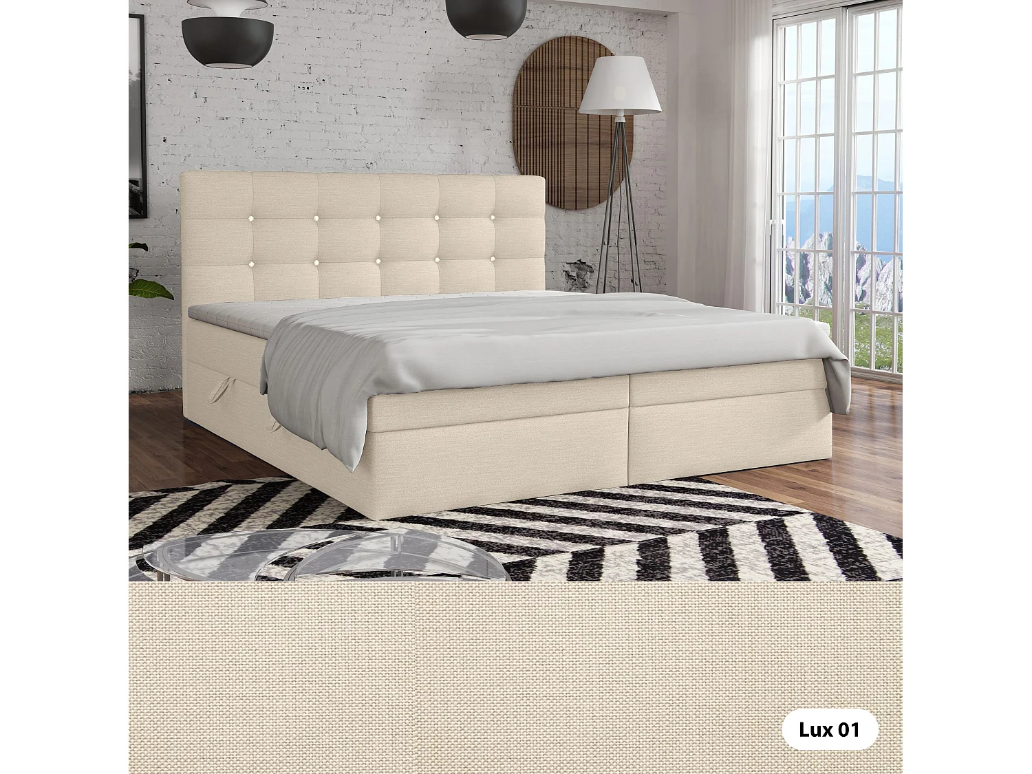 LIT BOXSPRING avec surmatelas Elegante 140x200 cm, écru