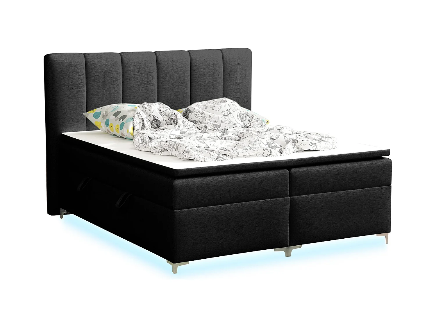 BOXSPRINGBETT mit Topper Avanti LED 180x200 cm, Soft 11 (Schwarz)