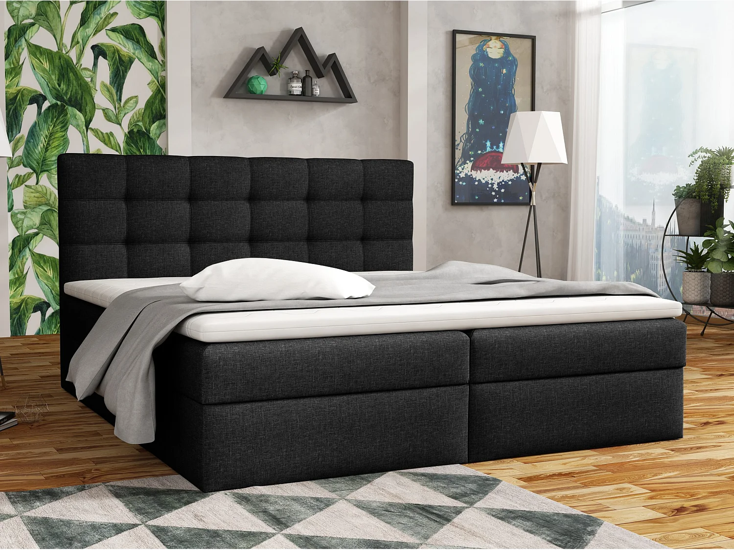 LIT BOXSPRING avec coffre de lit Glame 140x200 cm, Lux 23 (Noir)