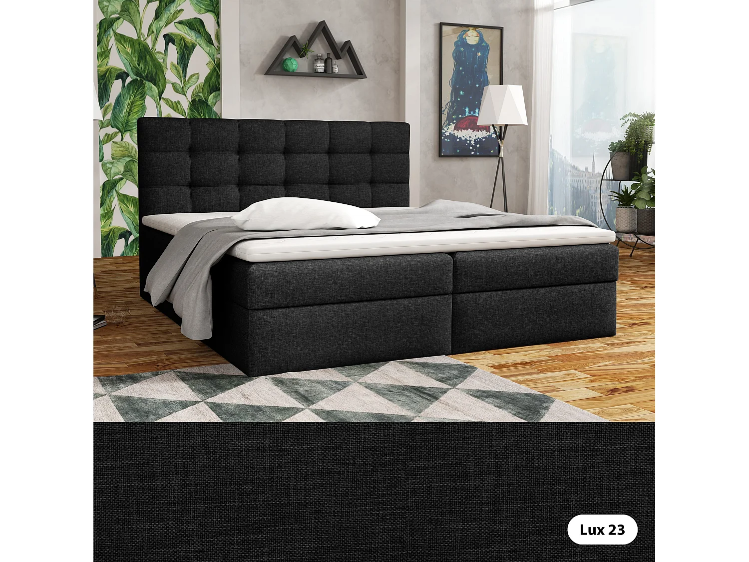LIT BOXSPRING avec coffre de lit Glame 140x200 cm, Lux 23 (Noir)