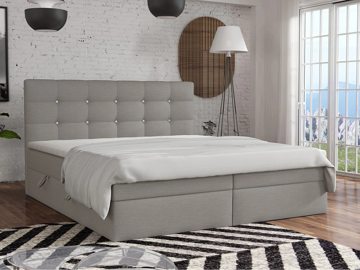LIT BOXSPRING avec surmatelas Elegante 140x200 cm, gris clair