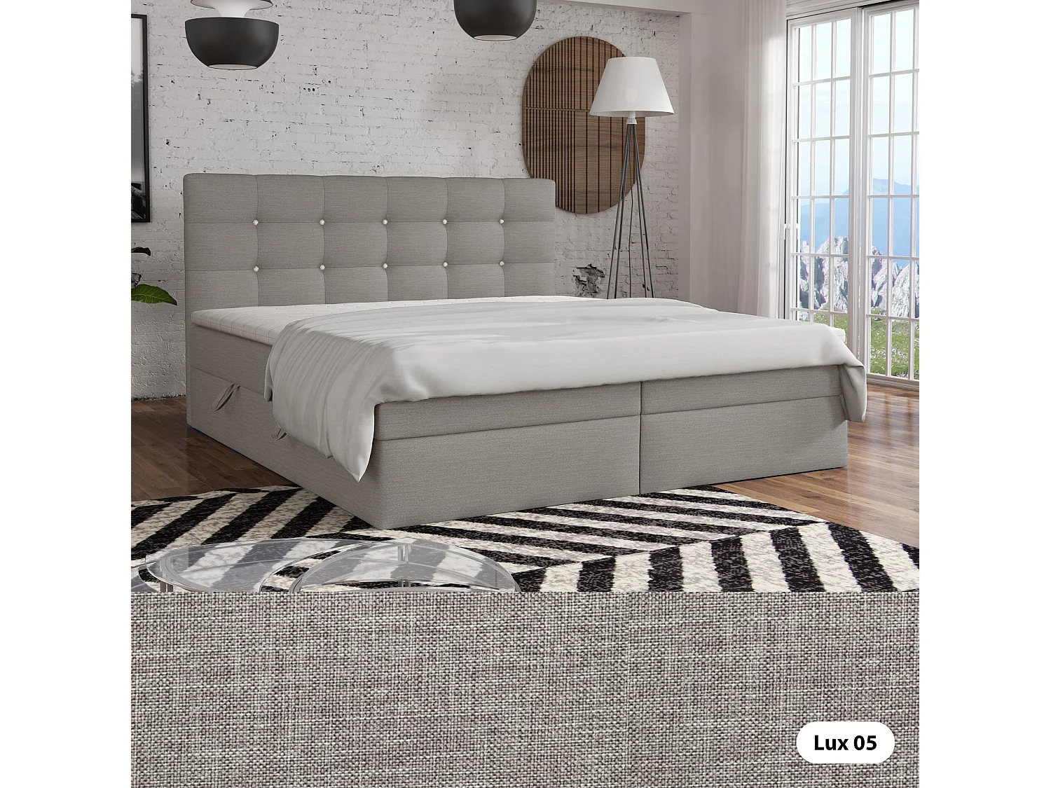 LIT BOXSPRING avec surmatelas Elegante 140x200 cm, gris clair