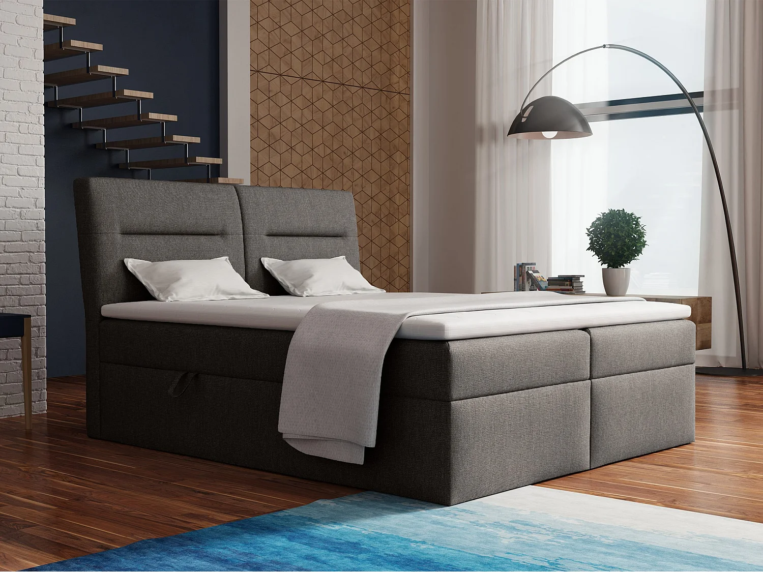 BOXSPRINGBETT mit Bettkästen und Topper Moderno 160x200 cm, Lux 06 (Grau)