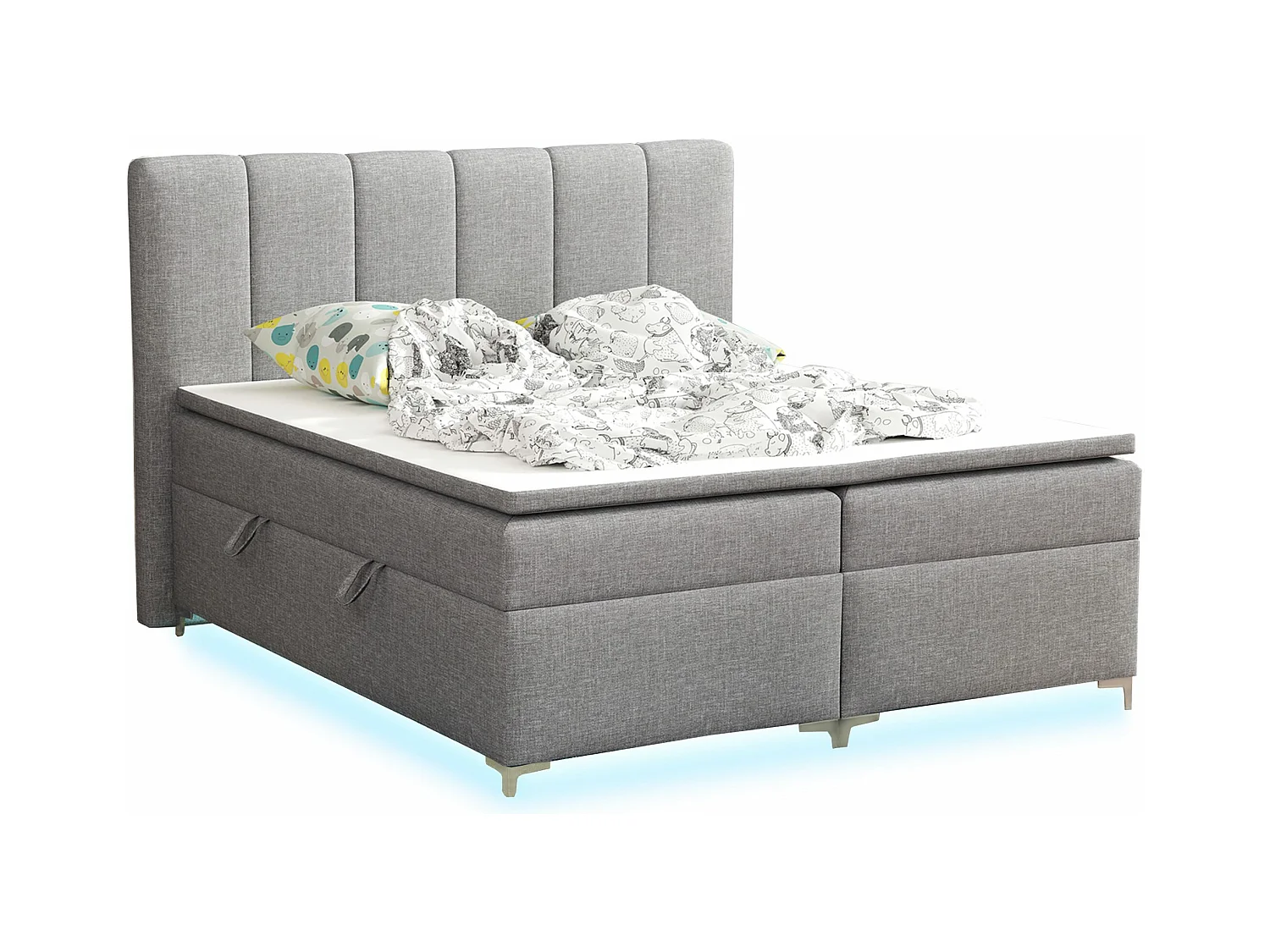 BOXSPRINGBETT mit Topper Avanti LED 160x200 cm, Lux 05 (Hellgrau)