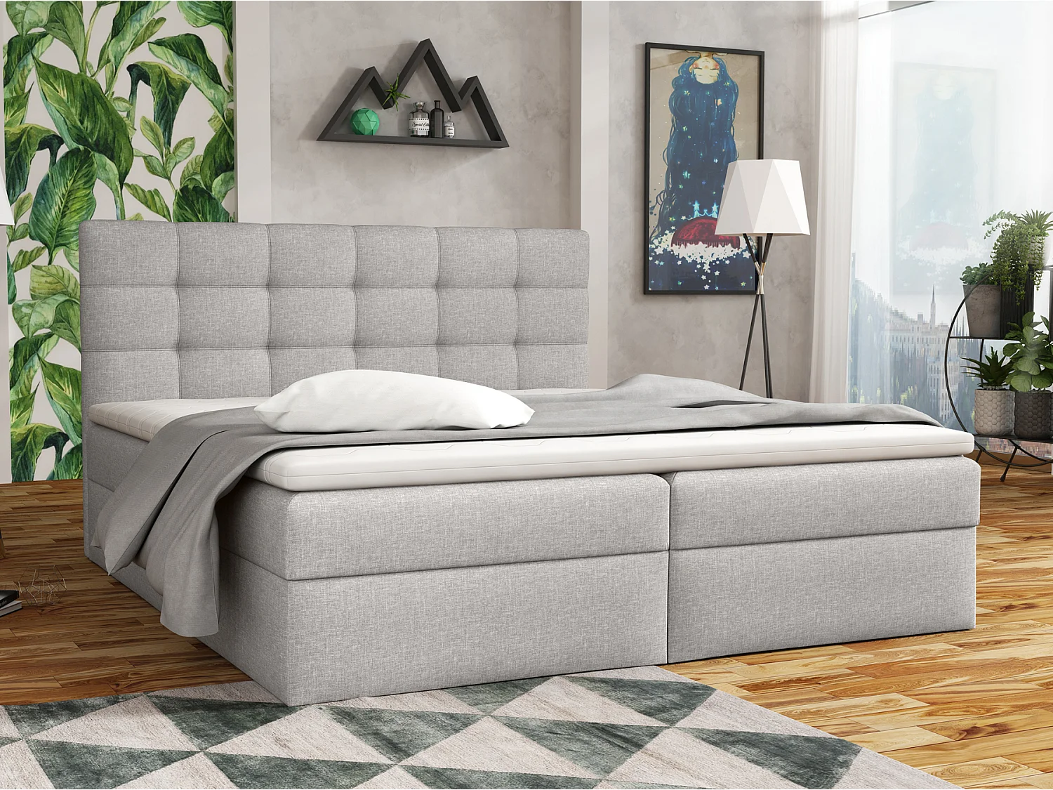 BOXSPRINGBETT mit Bettkästen Glame 160x200 cm, Orinoco 21 (Lichtgrau)