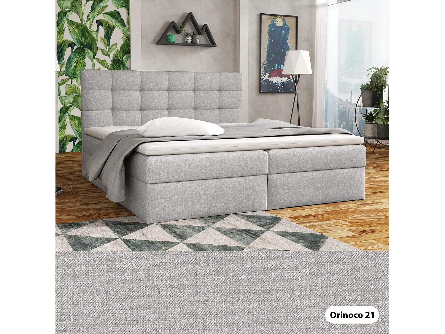 BOXSPRINGBETT mit Bettkästen Glame 160x200 cm, Orinoco 21 (Lichtgrau)