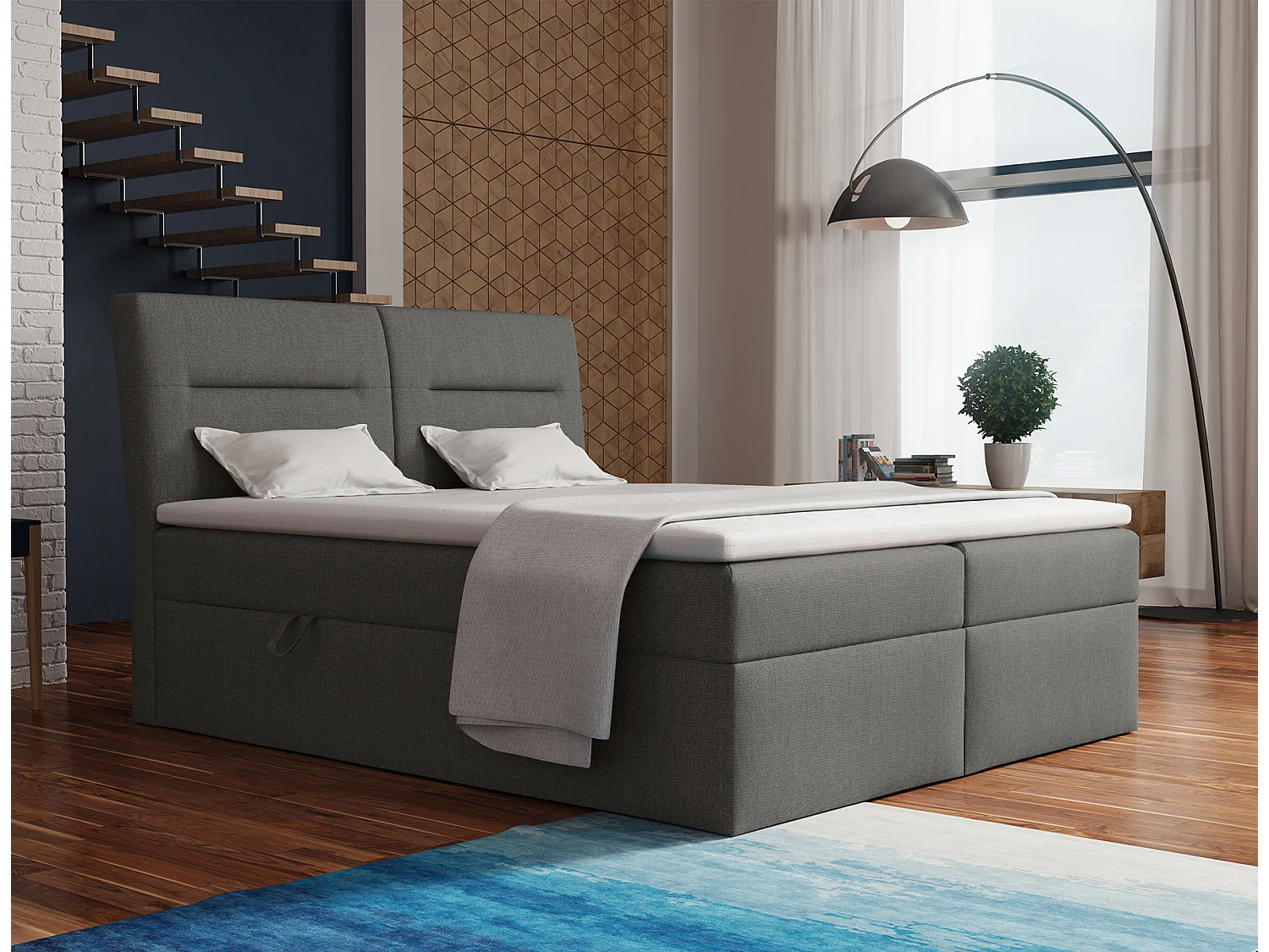BOXSPRINGBETT mit Bettkästen und Topper Moderno 160x200 cm, Soro 91 (Umbragrau)