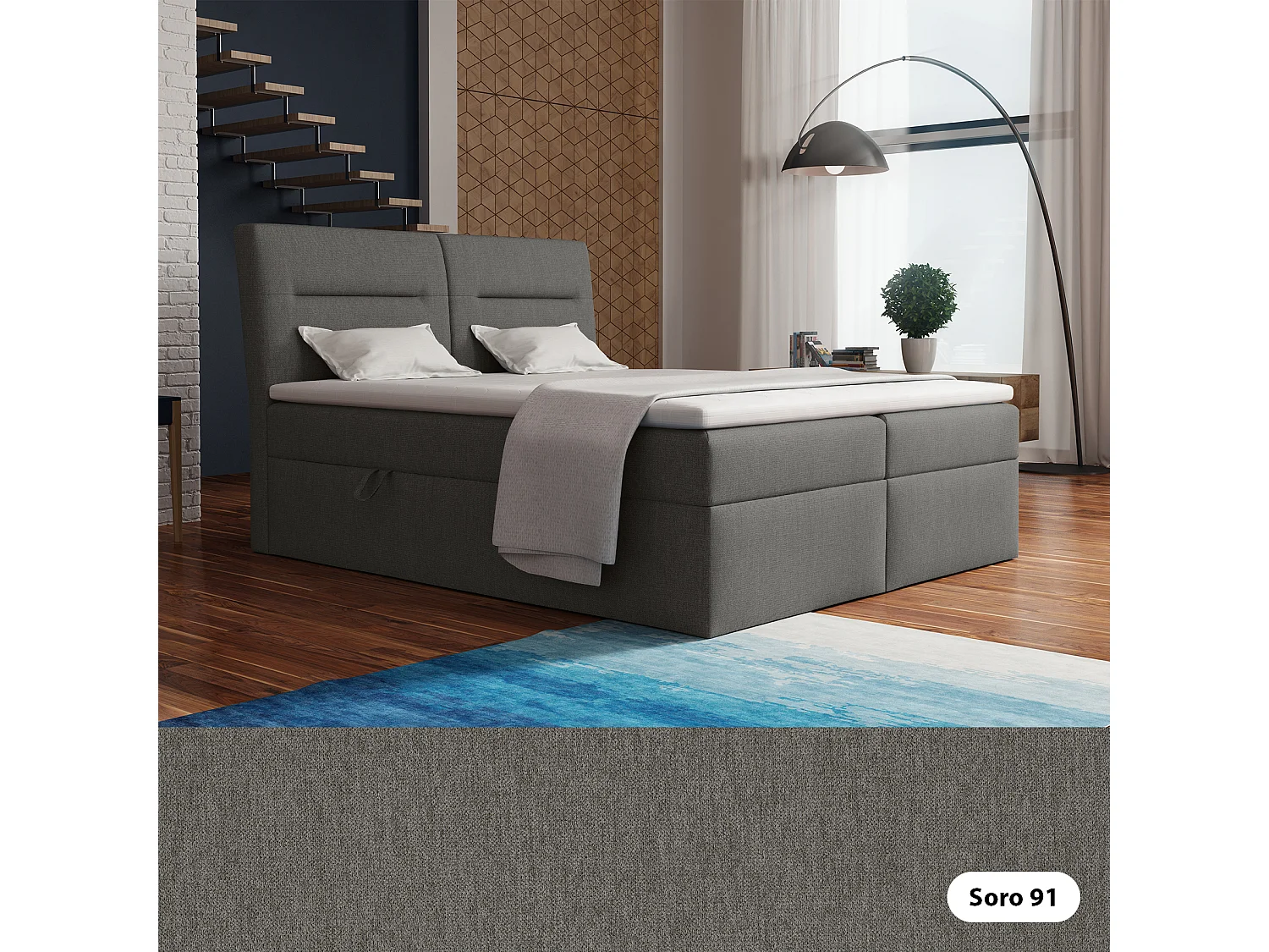 BOXSPRINGBETT mit Bettkästen und Topper Moderno 160x200 cm, Soro 91 (Umbragrau)