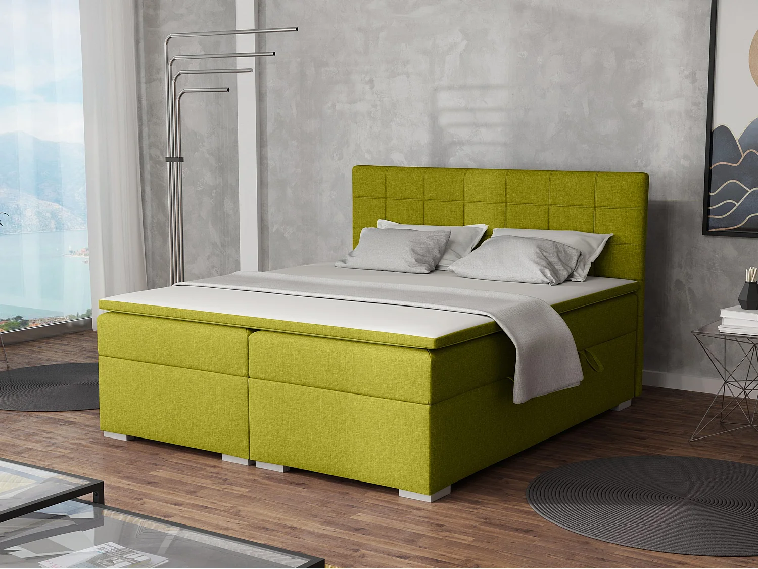 LIT BOXSPRING avec rangements pour la literie Torland, 180x200 cm, Lux 22 (Vert jaunâtre)