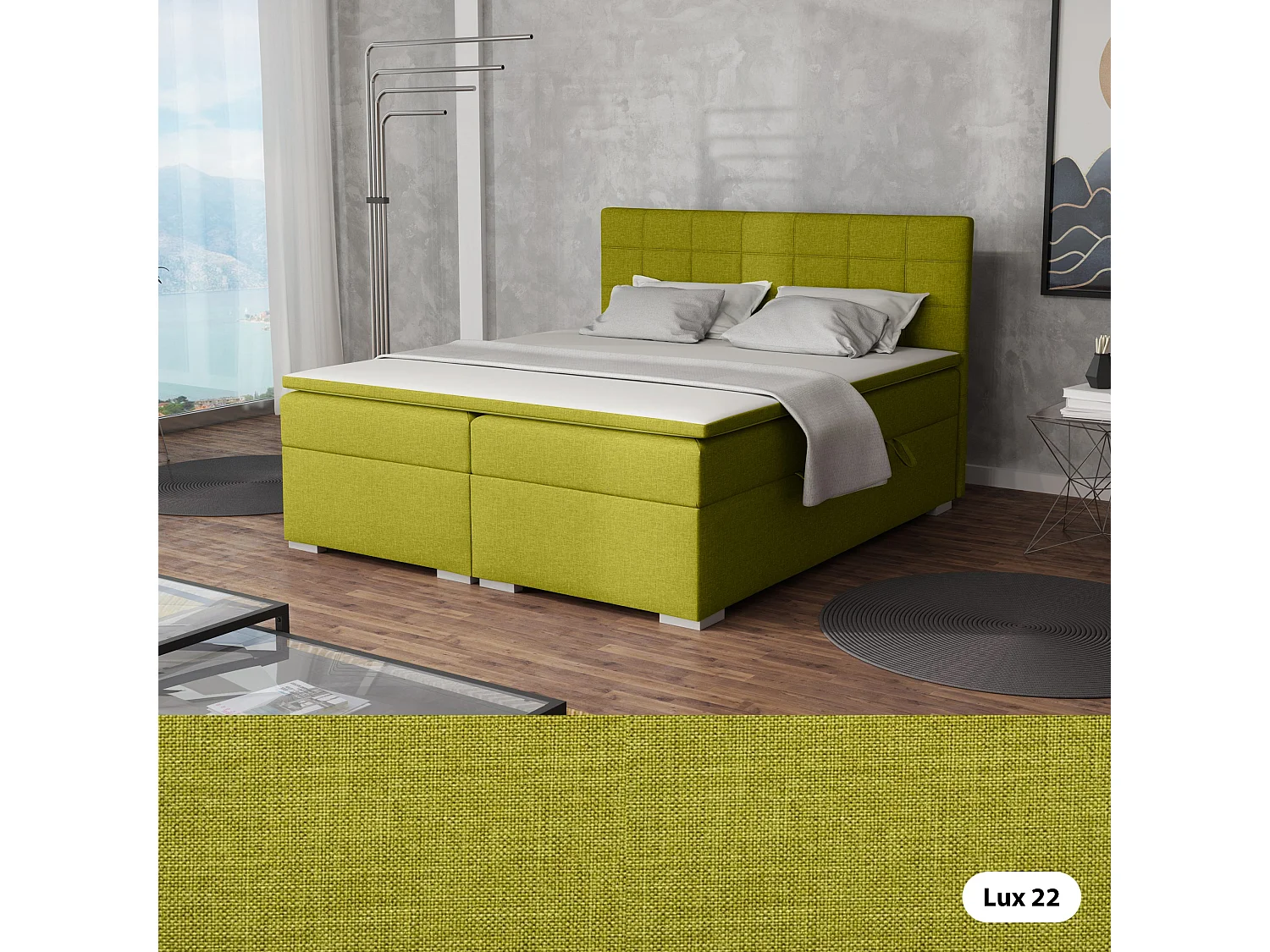 LIT BOXSPRING avec rangements pour la literie Torland, 180x200 cm, Lux 22 (Vert jaunâtre)