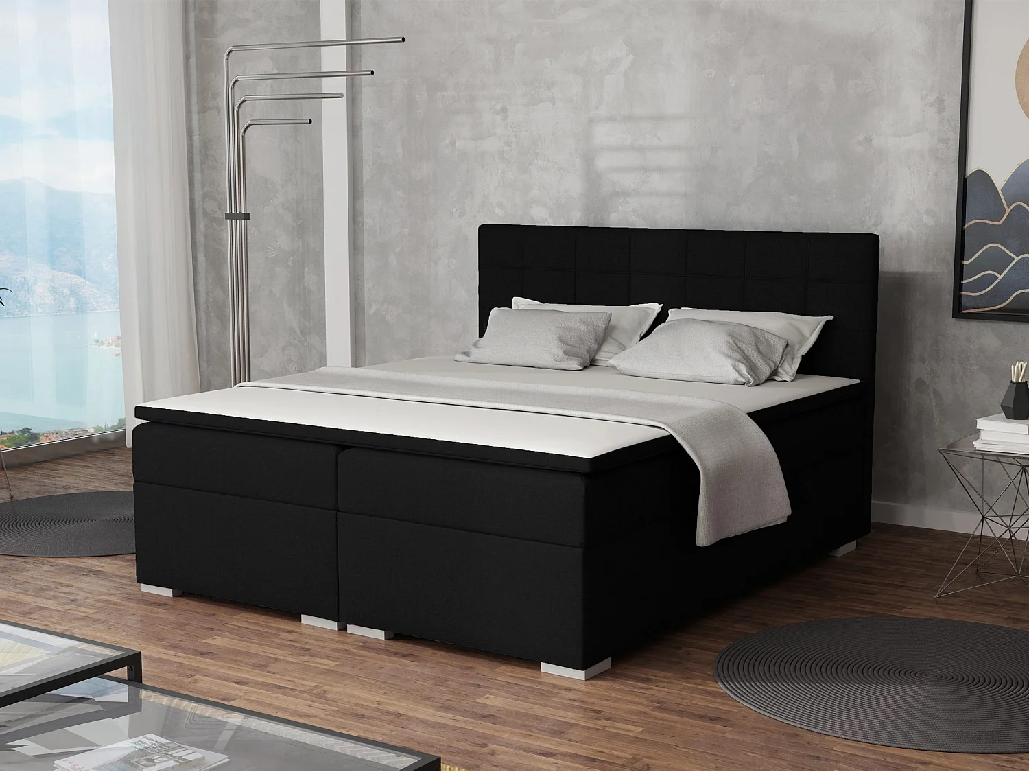 LIT BOXSPRING avec rangements pour la literie Torland, 180x200 cm, Jasmine 100 (Noir)