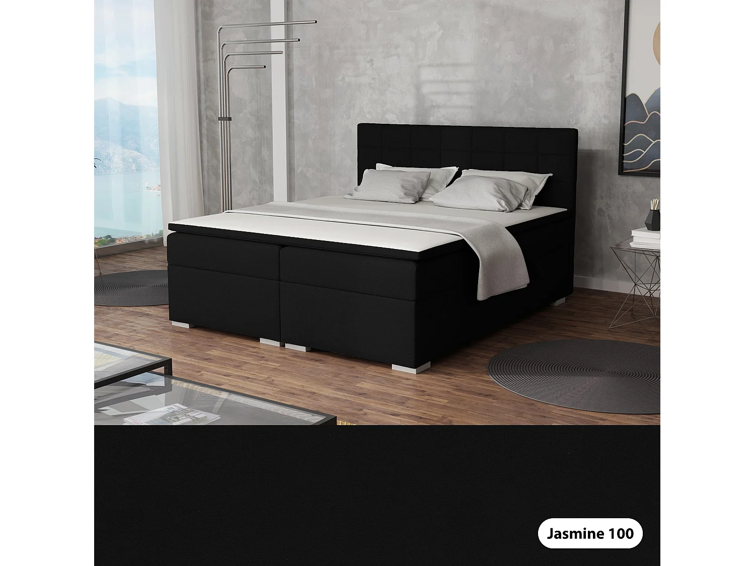 LIT BOXSPRING avec rangements pour la literie Torland, 180x200 cm, Jasmine 100 (Noir)