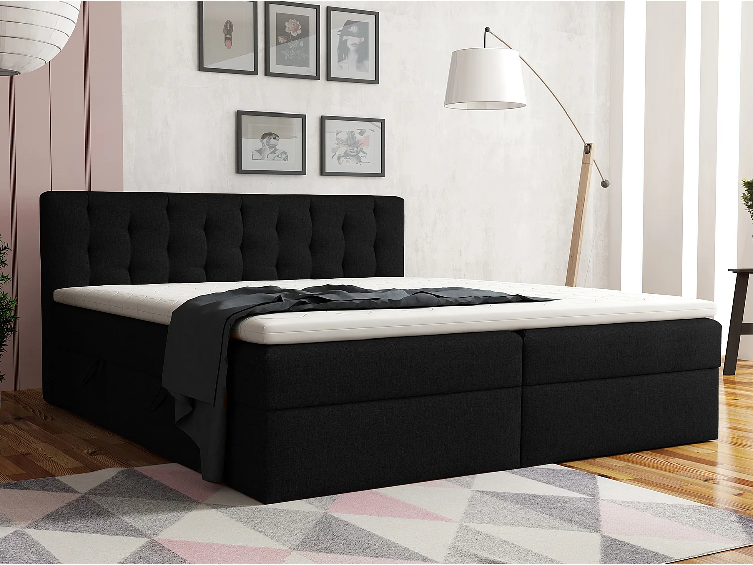 LIT BOXSPRING avec surmatelas Merano 200x200 cm, noir
