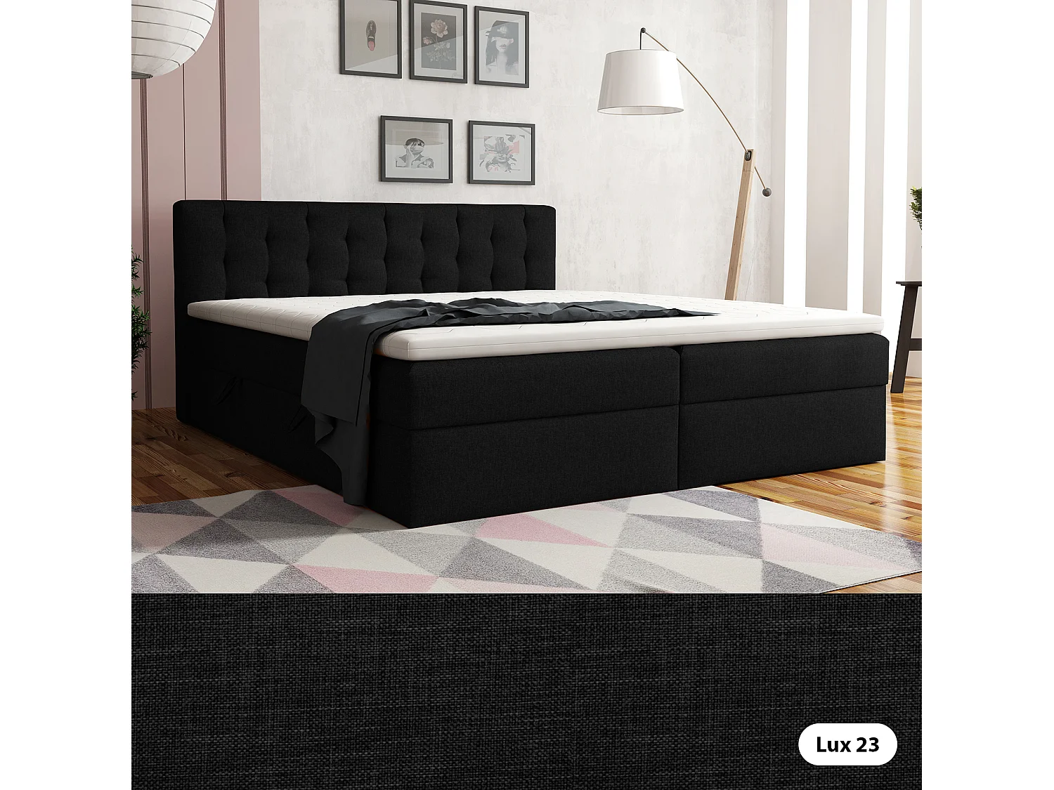 LIT BOXSPRING avec surmatelas Merano 200x200 cm, noir