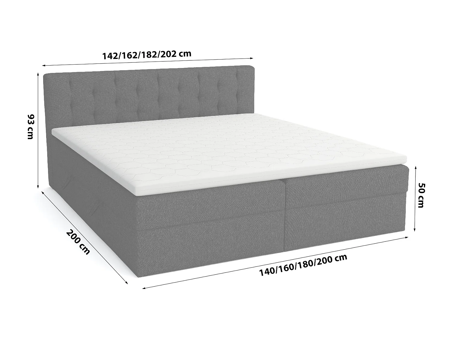 LIT BOXSPRING avec surmatelas Merano 200x200 cm, noir