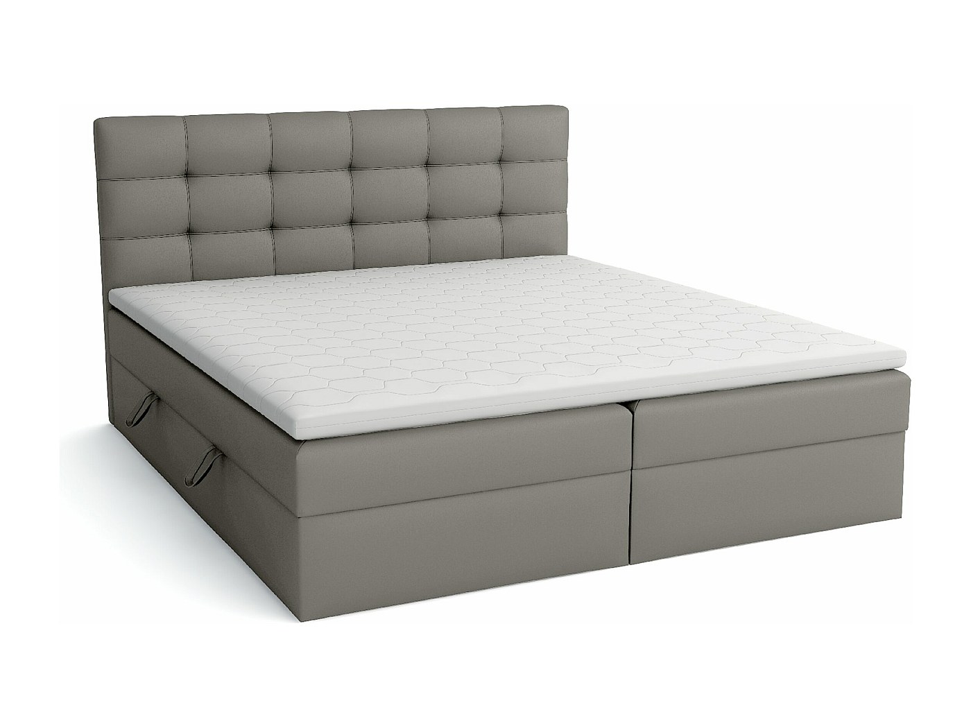 Lit boxspring 180x200 avec coffre de rangement en tissu gris - VALERIA Lit boxspring 180x200 avec coffre de rangement en tissu gris - VALERIA