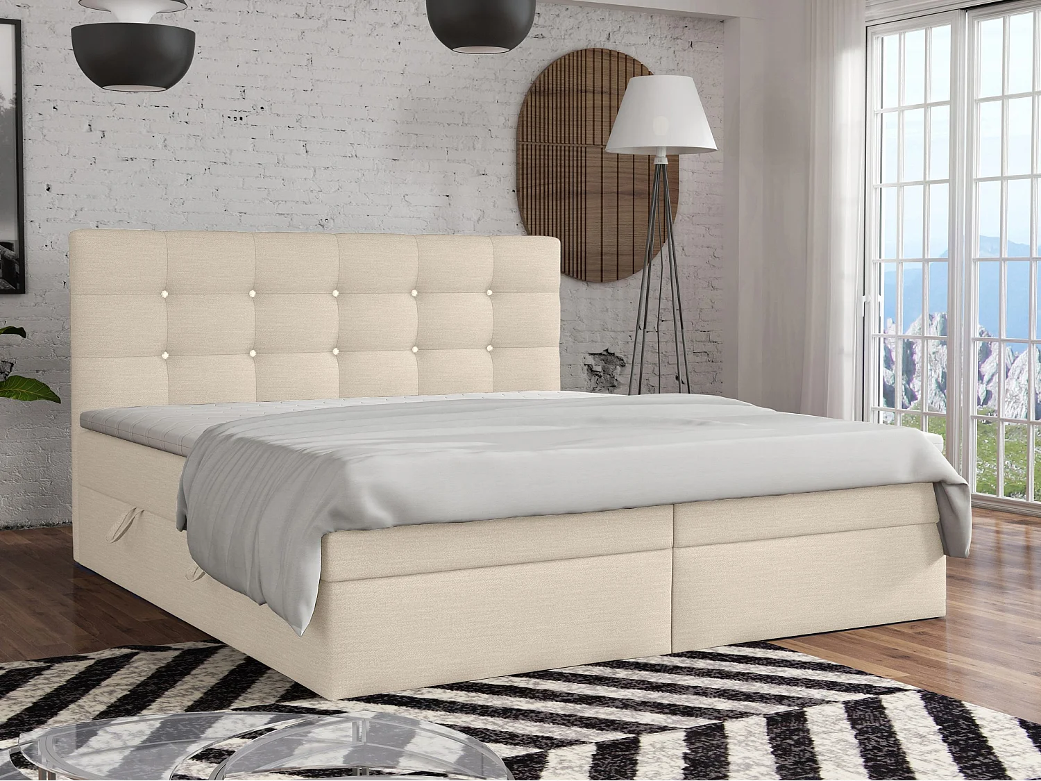 LIT BOXSPRING avec surmatelas Elegante 160x200 cm, écru