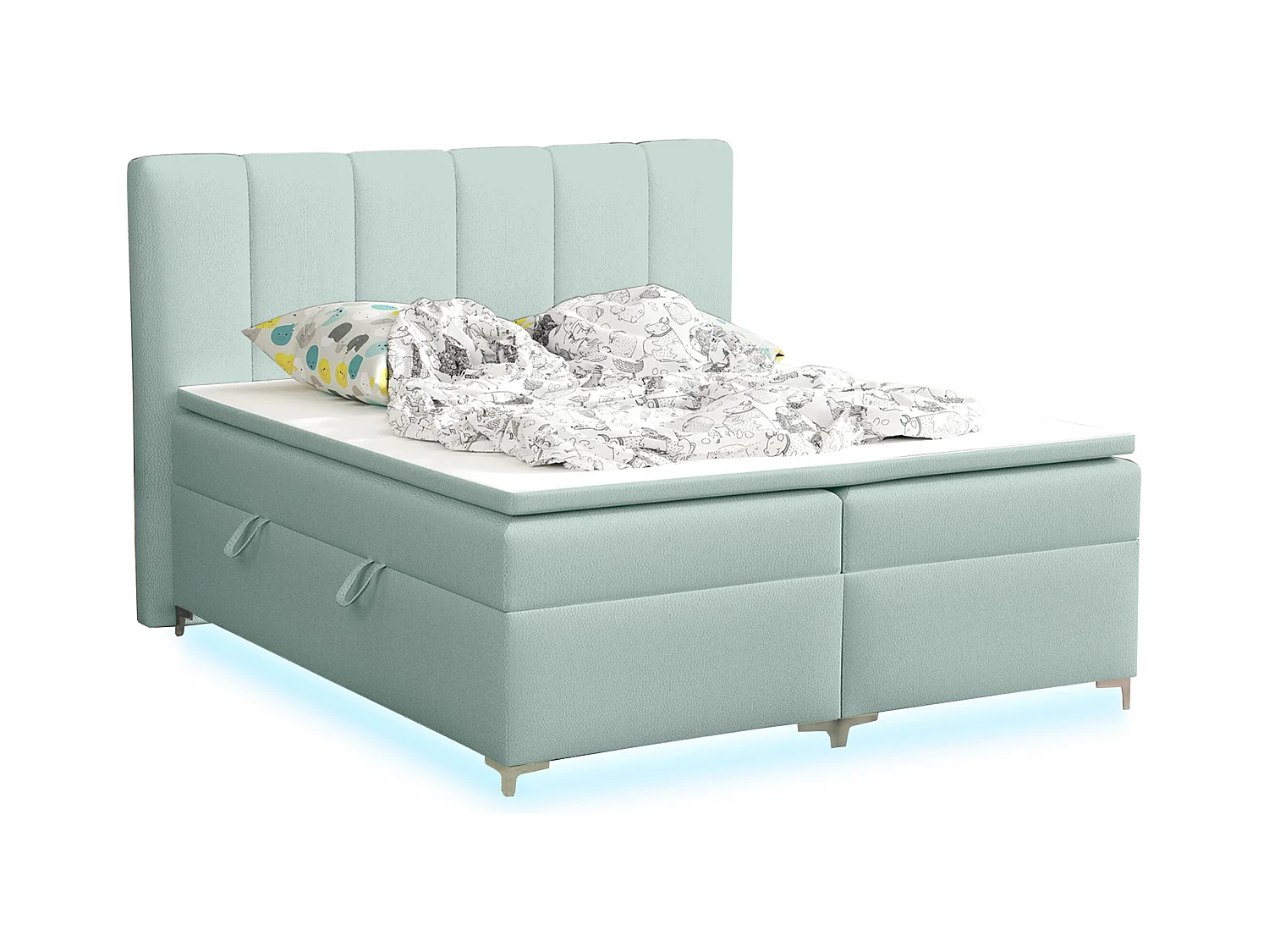 BOXSPRINGBETT mit Topper Avanti LED 200x200 cm, Jasmine 34 (Blassgrün)