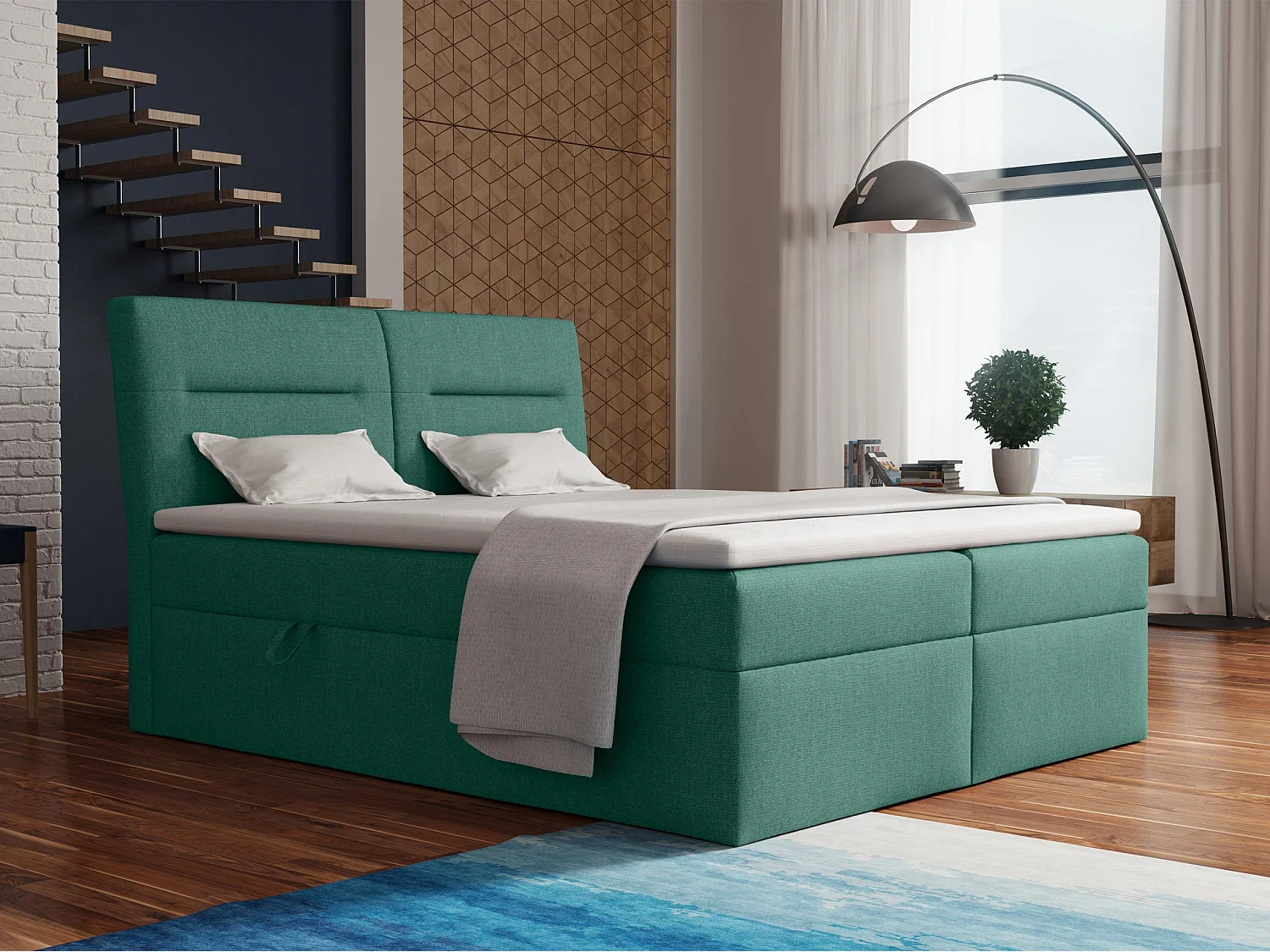 BOXSPRINGBETT mit Bettkästen und Topper Moderno 160x200 cm, Fancy 36 (Grün)