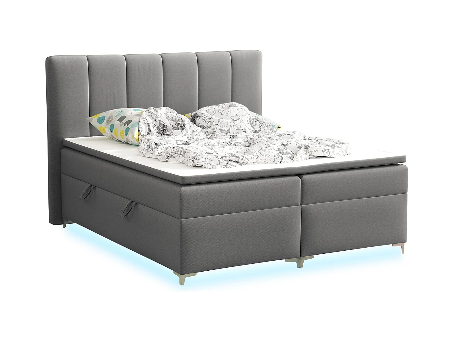 BOXSPRINGBETT mit Topper Avanti LED 160x200 cm, Jasmine 90 (Hellgrau)