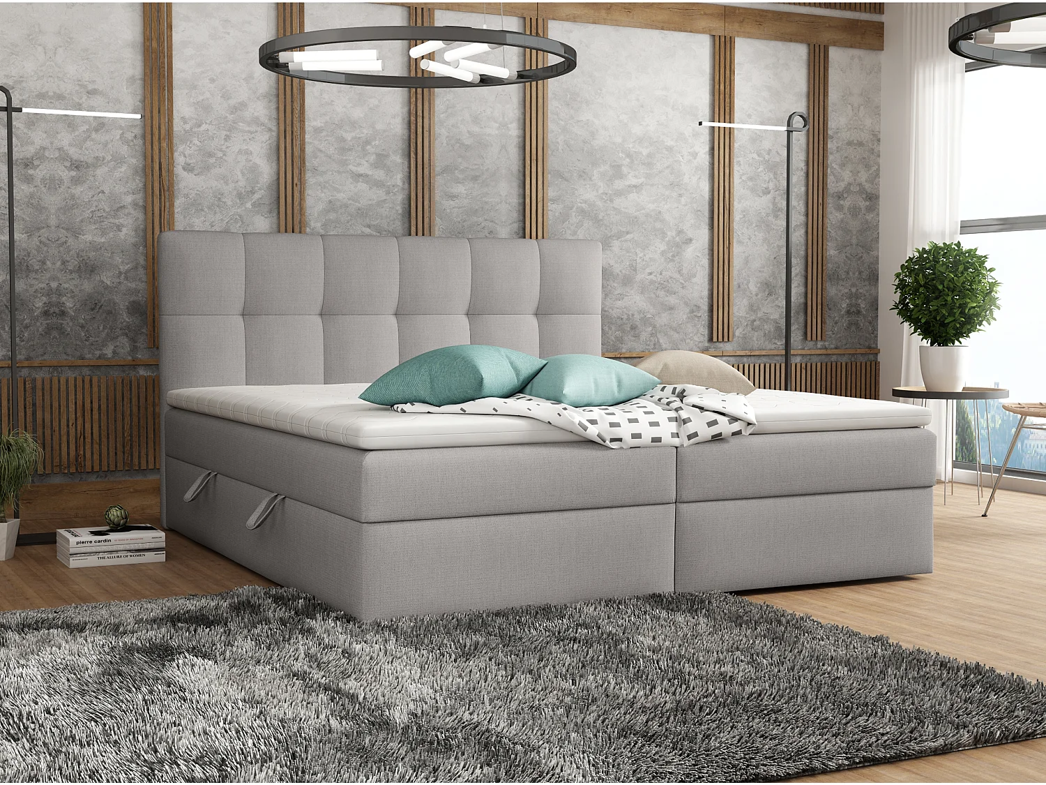LIT BOX avec surmatelas Corino gris 160x200 cm