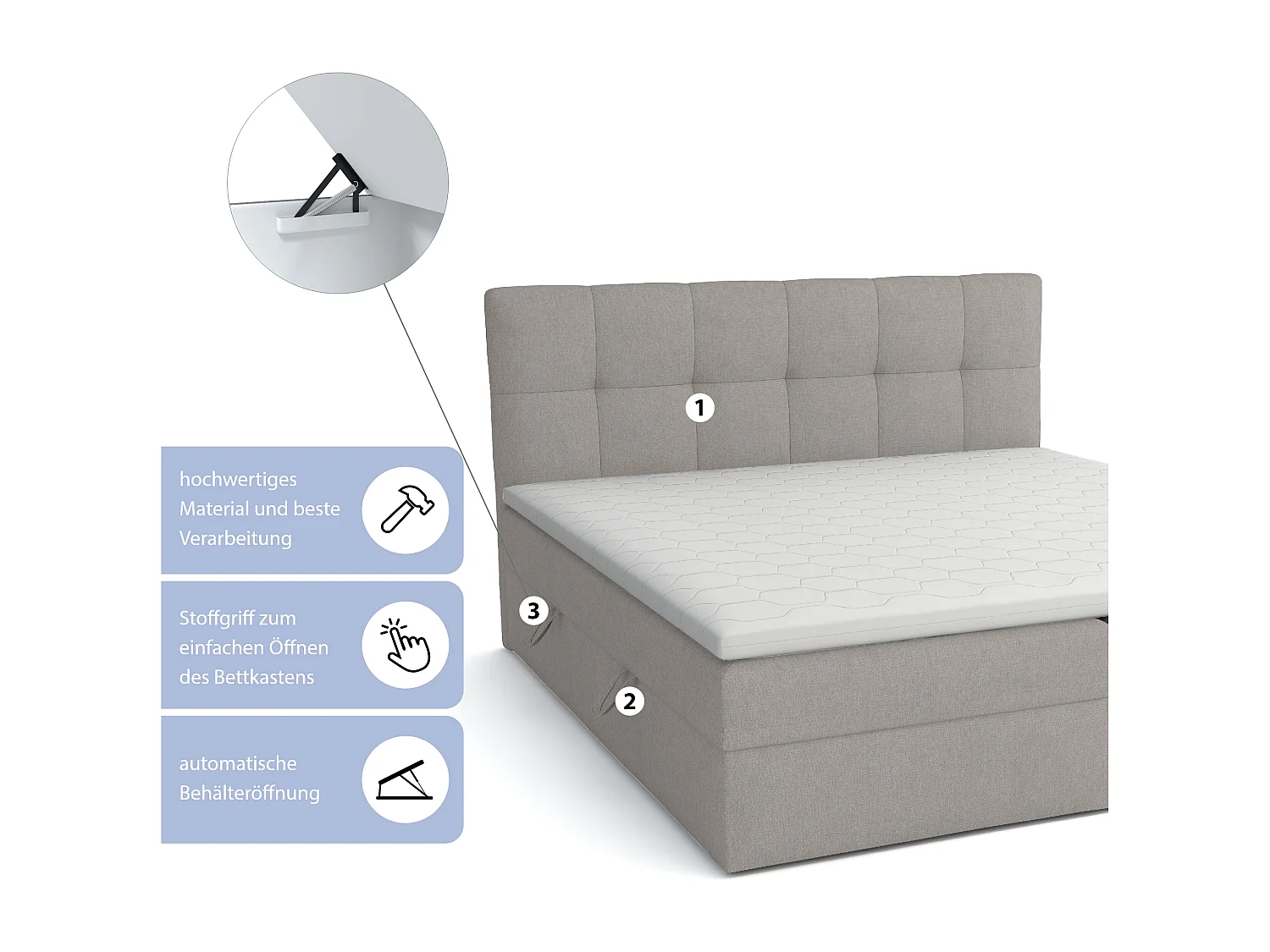 LIT BOX avec surmatelas Corino gris 160x200 cm