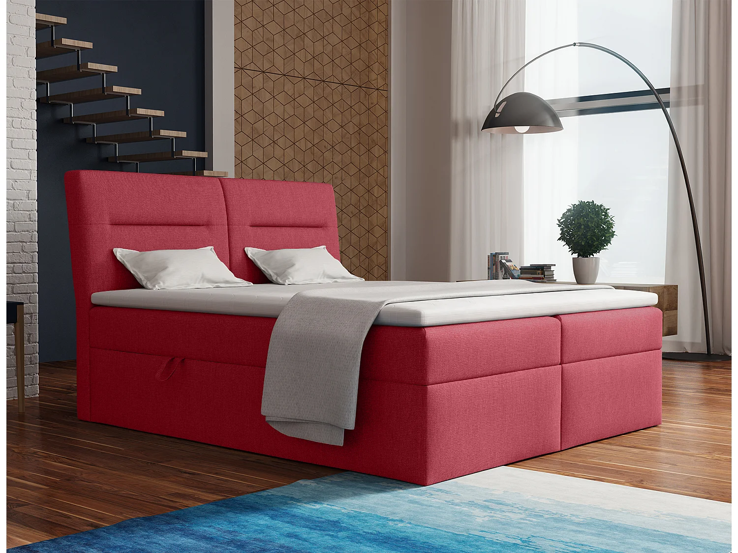 BOXSPRINGBETT mit Bettkästen und Topper Moderno 160x200 cm, Soro 60 (Rot)
