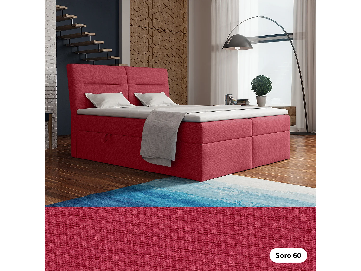 BOXSPRINGBETT mit Bettkästen und Topper Moderno 160x200 cm, Soro 60 (Rot)
