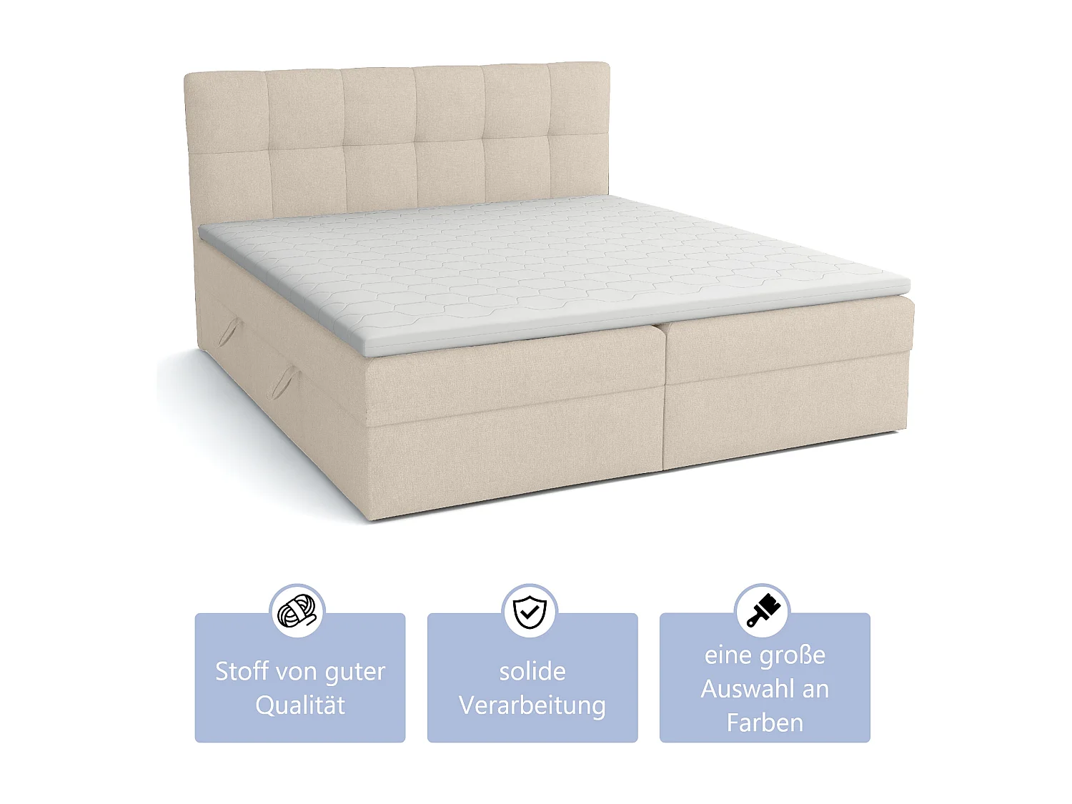 LIT BOX avec surmatelas Corino beige 200x200 cm