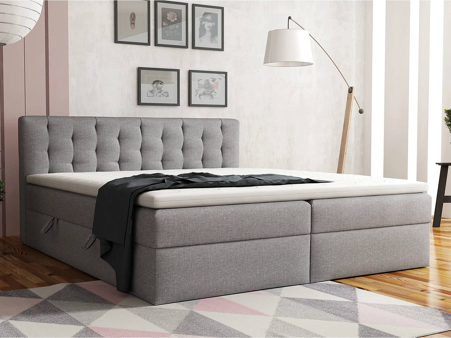 LIT BOXSPRING avec surmatelas Merano 160x200 cm, gris clair