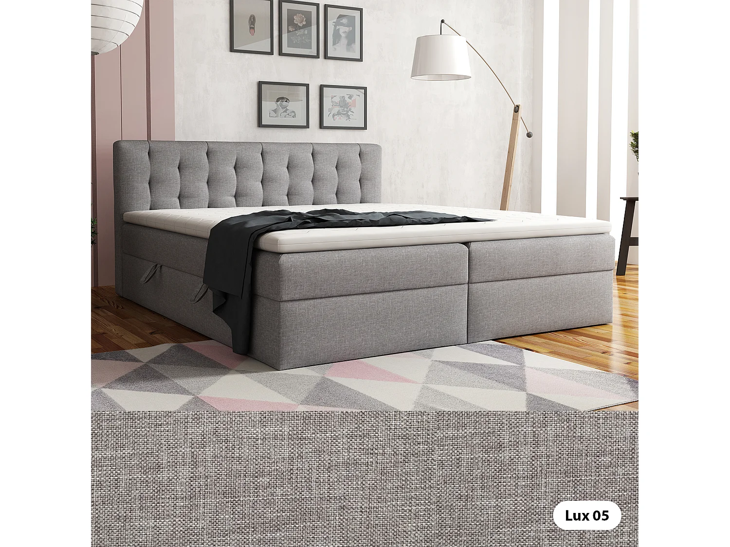 LIT BOXSPRING avec surmatelas Merano 160x200 cm, gris clair