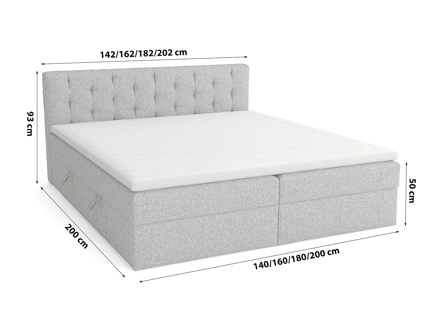 LIT BOXSPRING avec surmatelas Merano 160x200 cm, gris clair