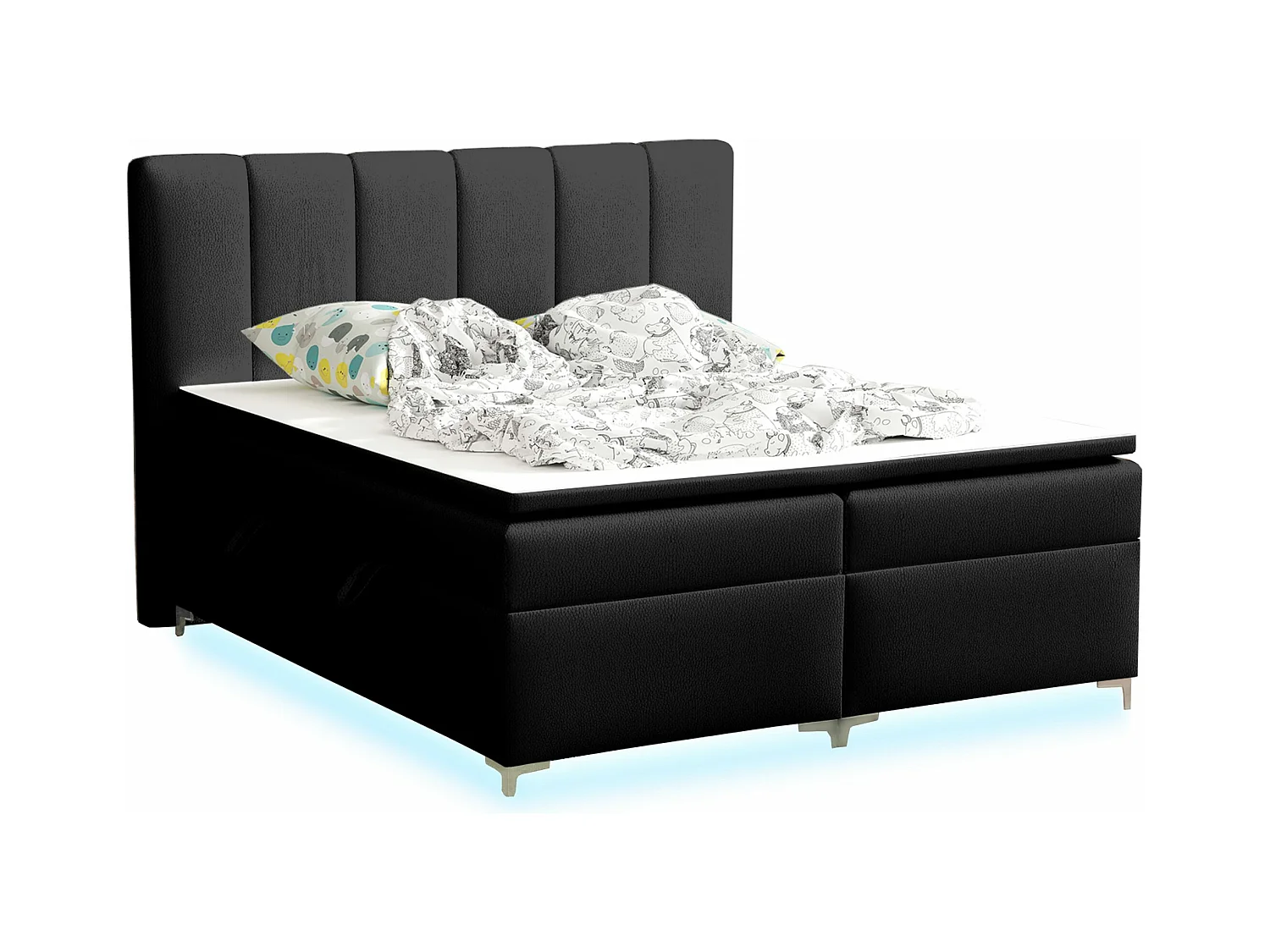 BOXSPRINGBETT mit Topper Avanti LED 200x200 cm, Jasmine 100 (Schwarz)