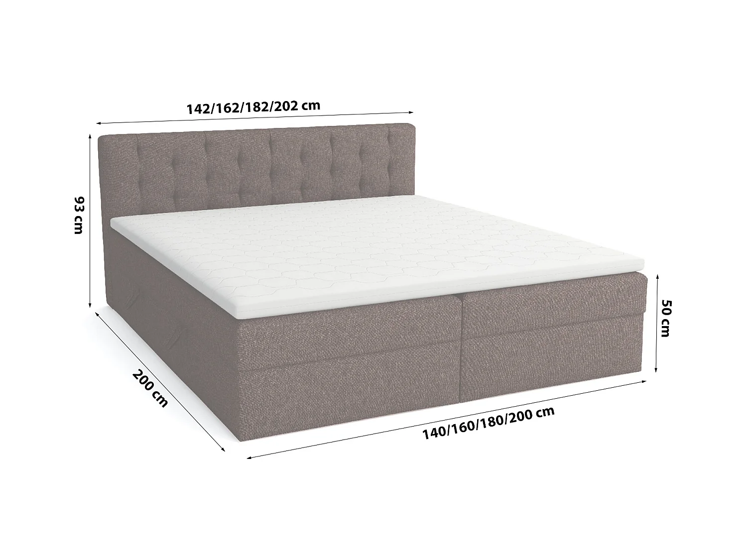 LIT BOXSPRING avec surmatelas Merano 140x200 cm, brun foncé