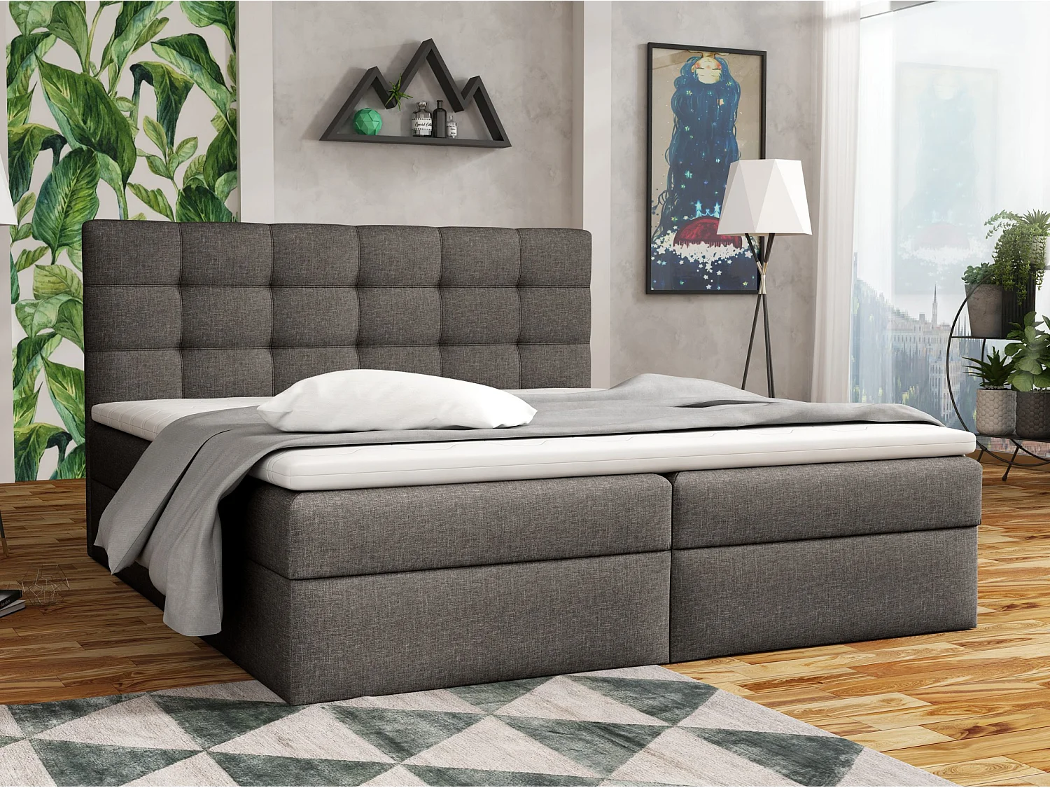 LIT BOXSPRING avec coffre de lit Glame 180x200 cm, Lux 06 (Gris)