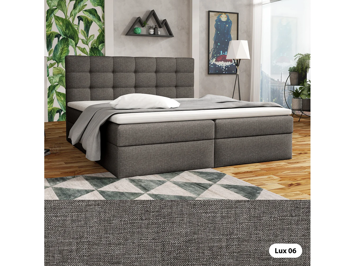 LIT BOXSPRING avec coffre de lit Glame 180x200 cm, Lux 06 (Gris)