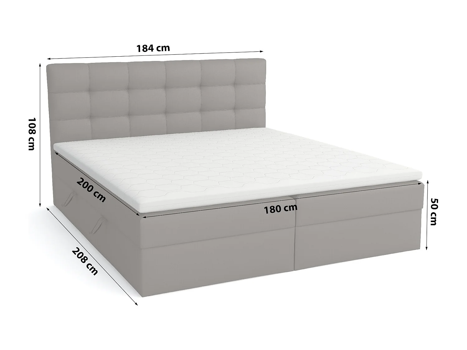 LIT BOXSPRING avec coffre de lit Glame 180x200 cm, Lux 06 (Gris)