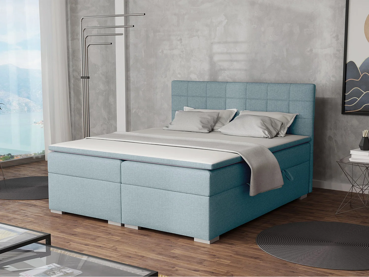 BOXSPRINGBETT mit Bettkästen Torland, 160x200 cm, Jasmine 73 ( Hellblau )