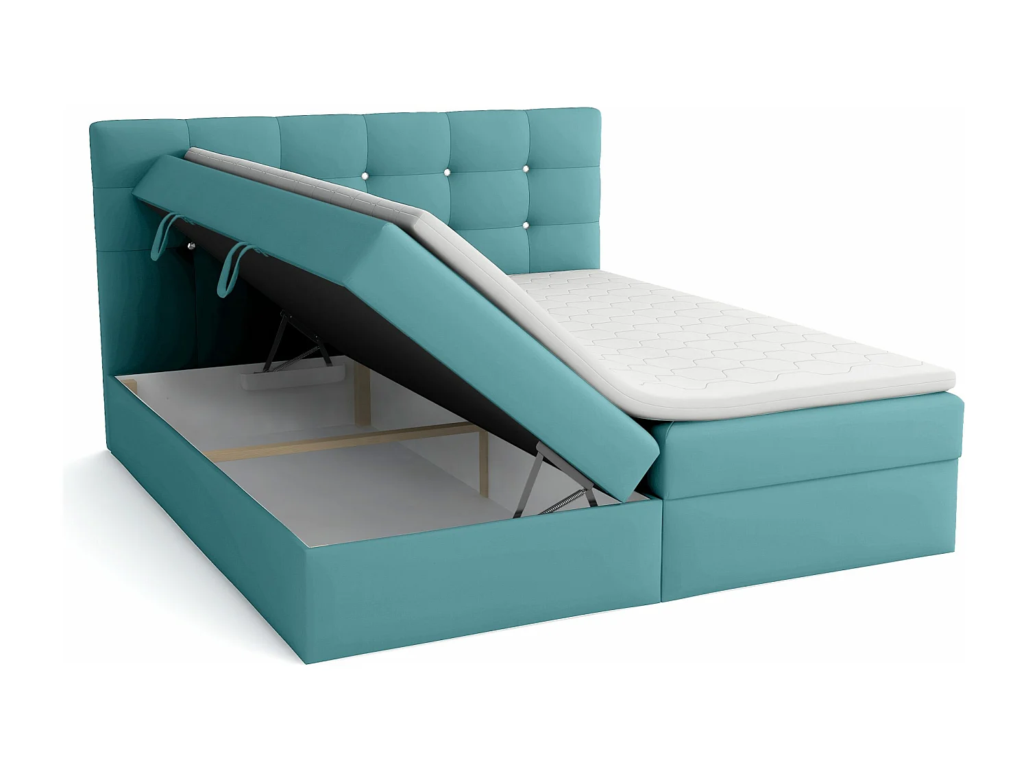 LIT BOXSPRING avec surmatelas Elegante 200x200 cm, turquoise