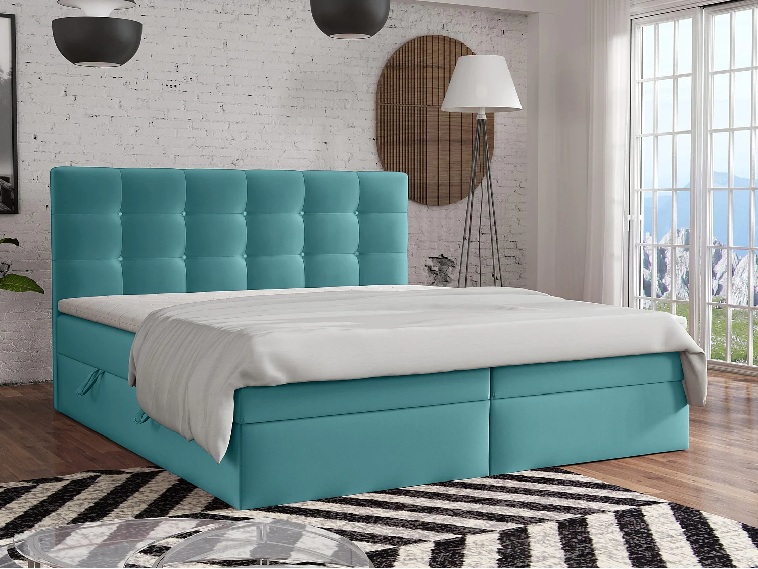 LIT BOXSPRING avec surmatelas Elegante 200x200 cm, turquoise