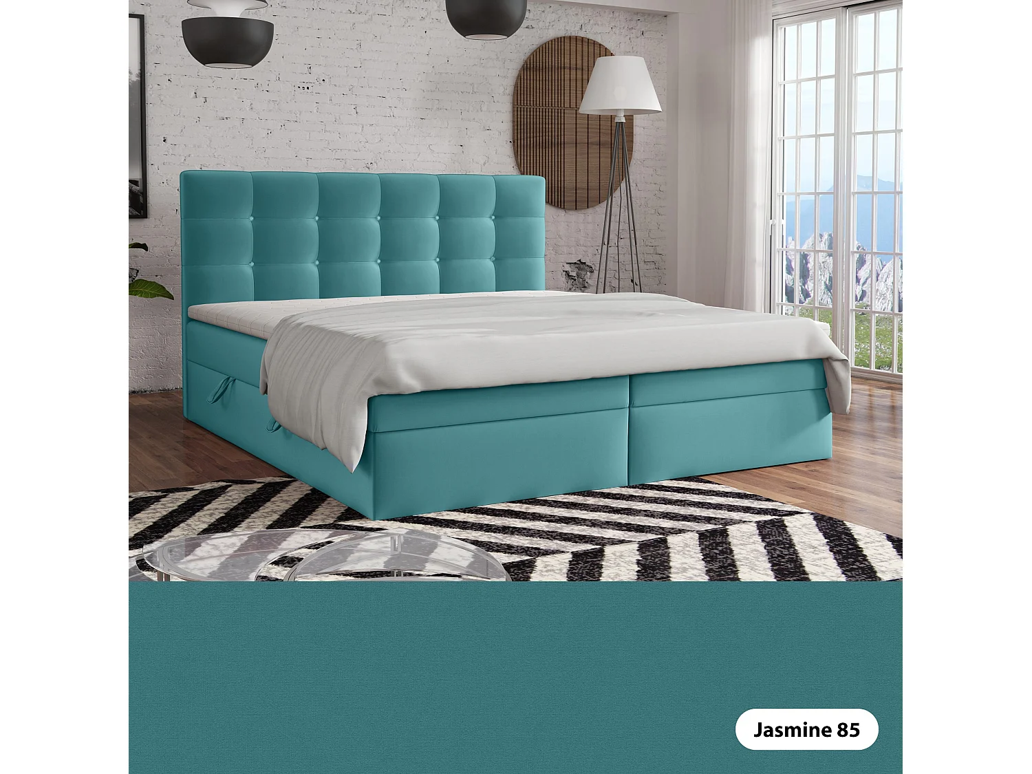 LIT BOXSPRING avec surmatelas Elegante 200x200 cm, turquoise