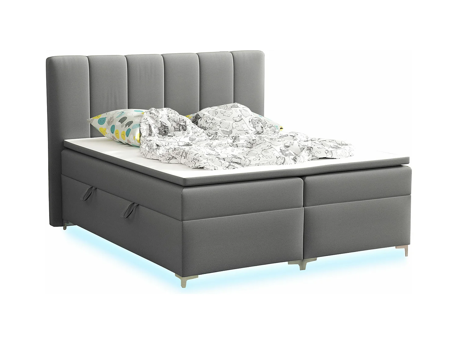 BOXSPRINGBETT mit Topper Avanti LED 200x200 cm, Jasmine 90 (Hellgrau)