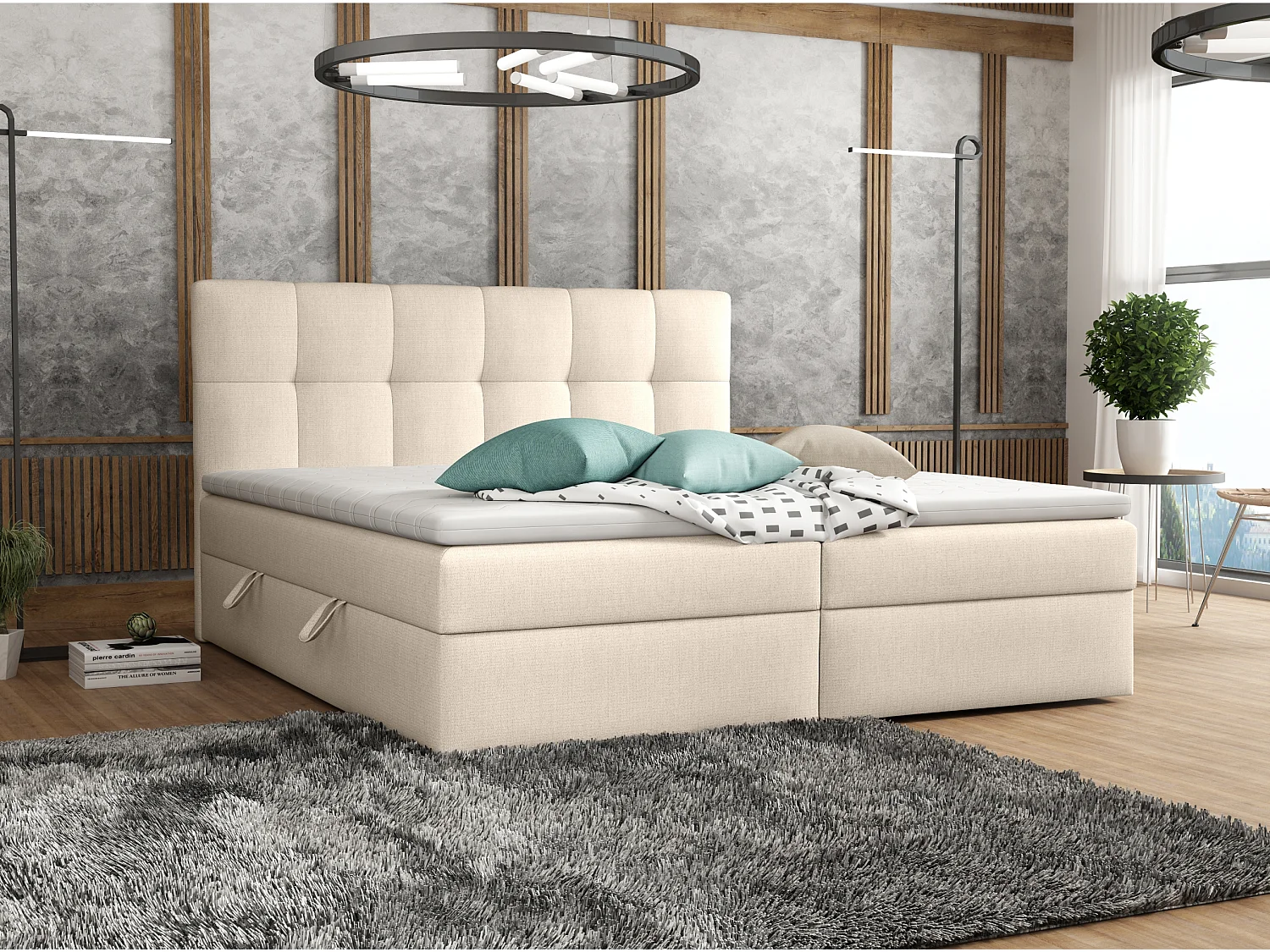 LIT BOX avec surmatelas Corino beige 160x200 cm