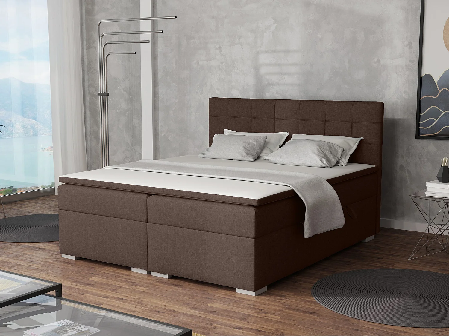 LIT BOXSPRING avec rangements pour la literie Torland, 200x200 cm, Jasmine 28 (Marron)