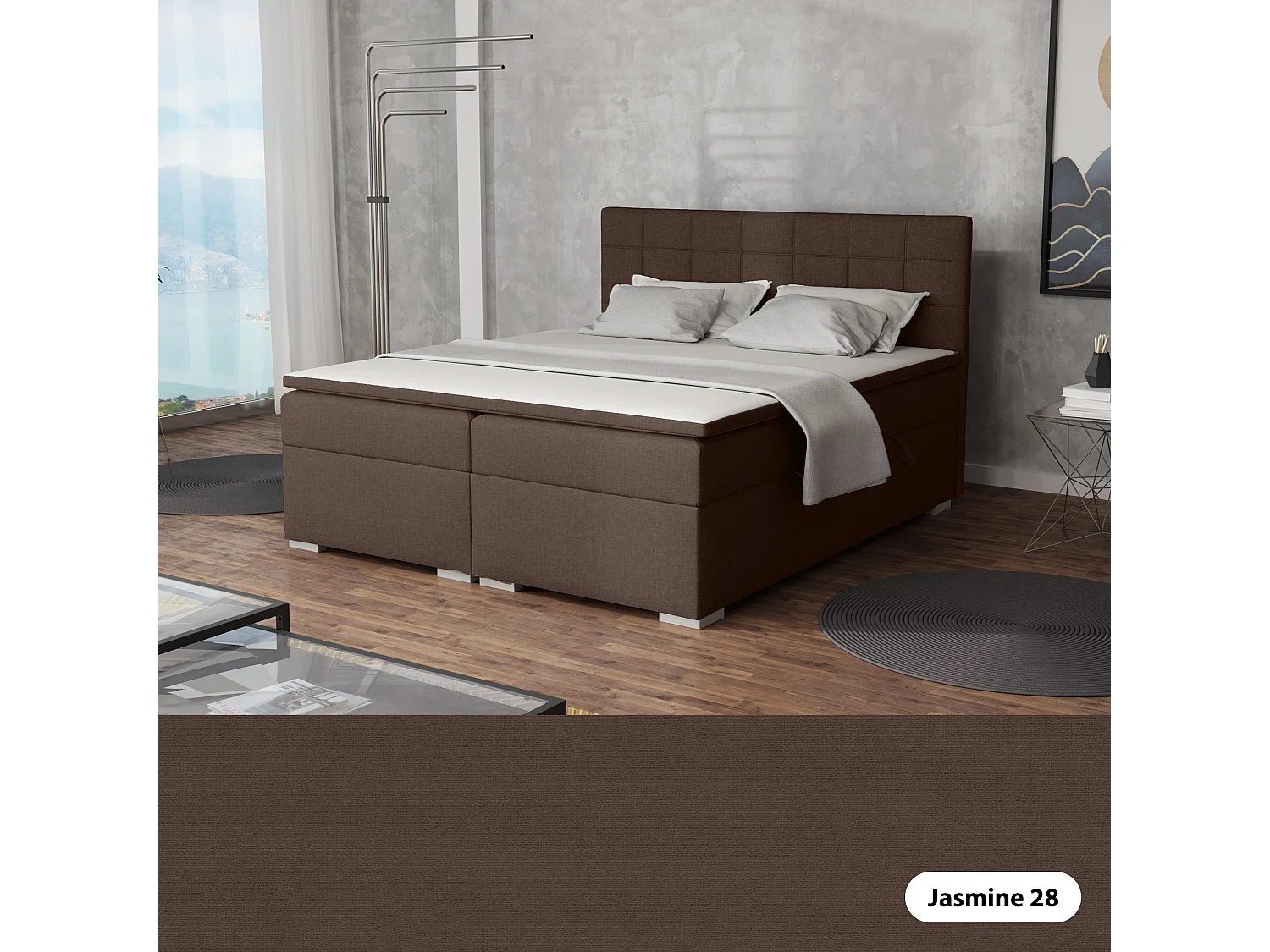 LIT BOXSPRING avec rangements pour la literie Torland, 200x200 cm, Jasmine 28 (Marron)