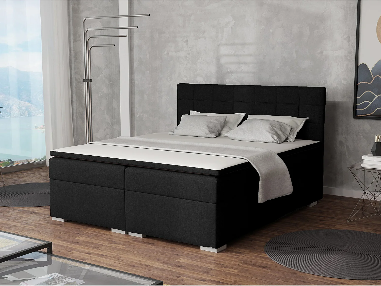 LIT BOXSPRING avec rangements pour la literie Torland, 160x200 cm, Lux 23 (Noir)