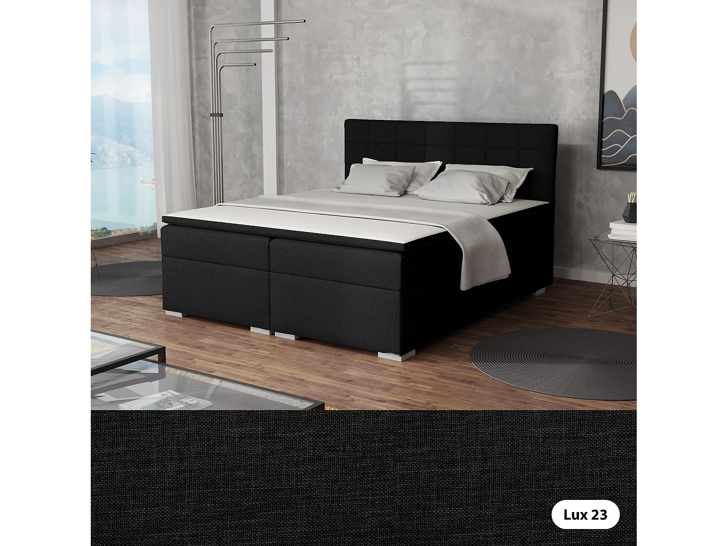 LIT BOXSPRING avec rangements pour la literie Torland, 160x200 cm, Lux 23 (Noir)